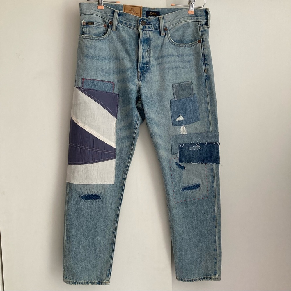 Polo Ralph Lauren The Avery Boyfriend Patchwork Button Fly Cropped Jean, NWT 29